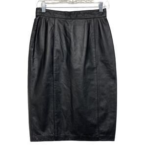 Vintage Elizabeth Womens Size 7/8 Black Leather High Waist Pencil Skirt